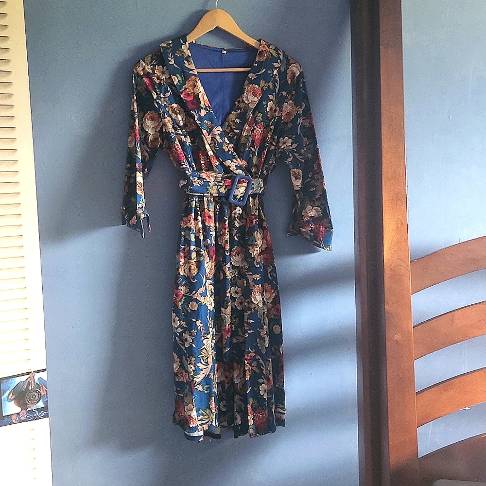 Vintage Inspired Patterned Faux Wrap Dress
